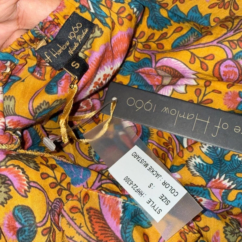 NWT House Of Harlow 1960 Jackie Mustard Floral Print Smocked Maxi Dress - Picture 4 of 6